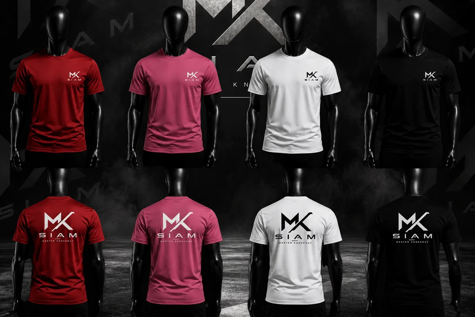 Collection complète de t-shirts MK SIAM : noir, blanc, rouge et rose